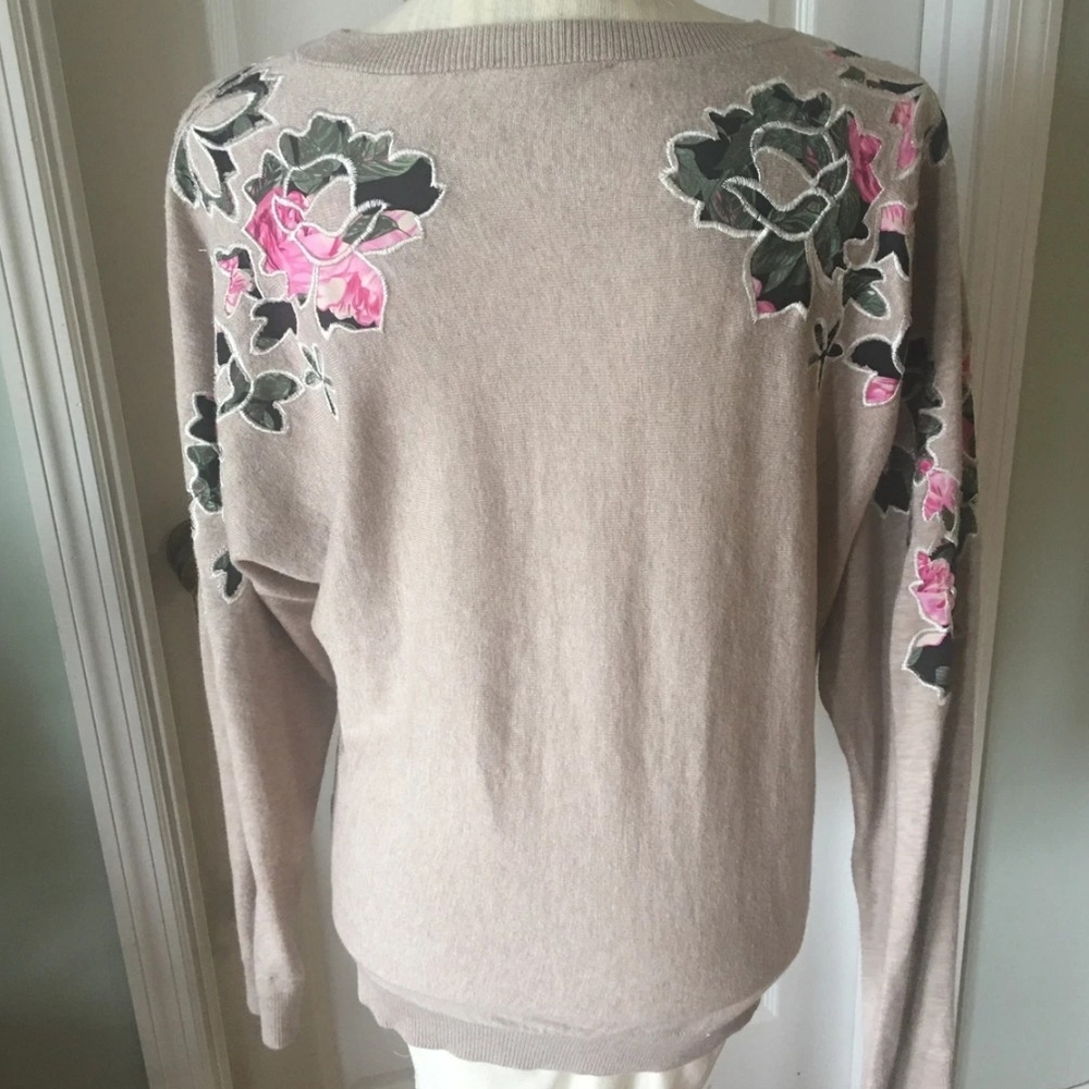 INC International Concepts Beige Sweater with Pink Floral Accents - Picture 3 of 9